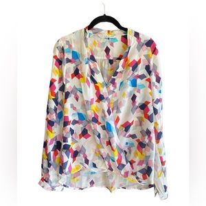 Trina Turk Muriel 2 Confetti Surplice Front Silk Top size Medium